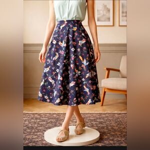 Vintage Collectif London Floral Retro Bird Print Swing Skirt Pinup Rockabilly